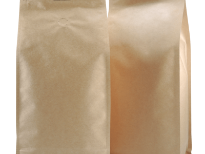 Two kraft paper coffee bags with air valve